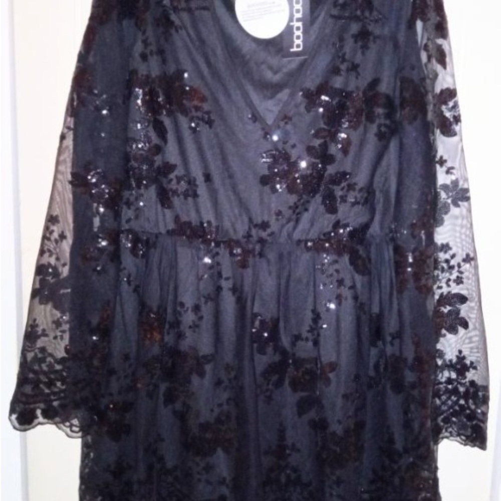 Beautiful and Comfy, Fun and Formal Black Sheer and Sparkly Sequin Dress